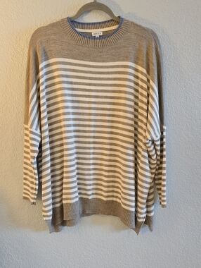 MERSEA Taupe & White Striped Crewneck Sweater
